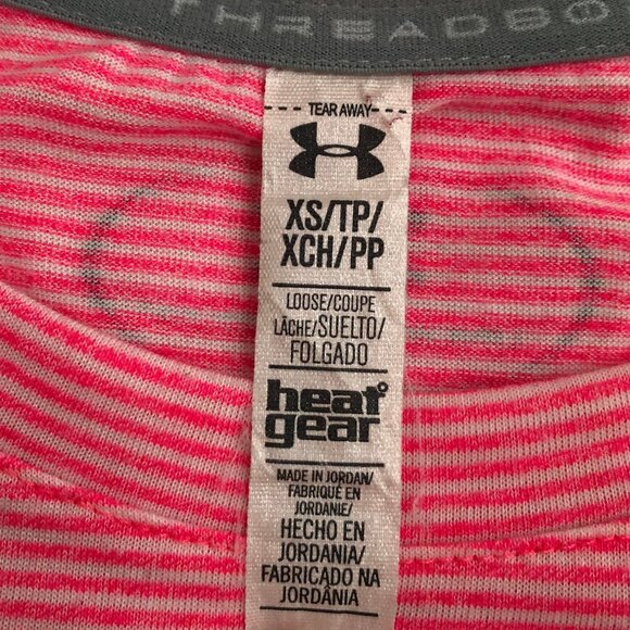 Under Armour Heat Gear Activewear Short Slv Crew Neck Stripe Top Pink Wht Sz XS - Picture 6 of 8